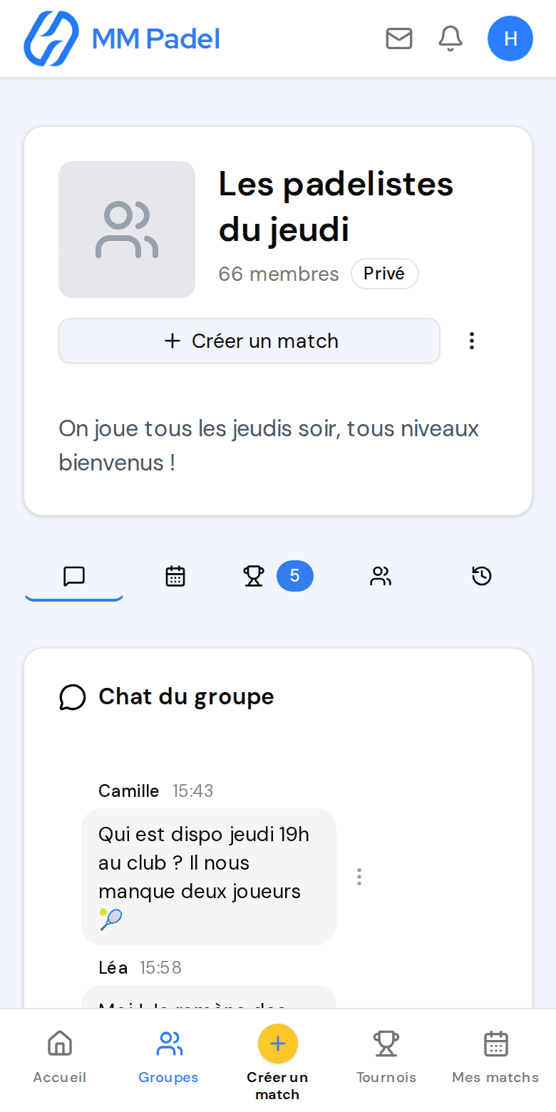 Écran d'un groupe de joueurs
